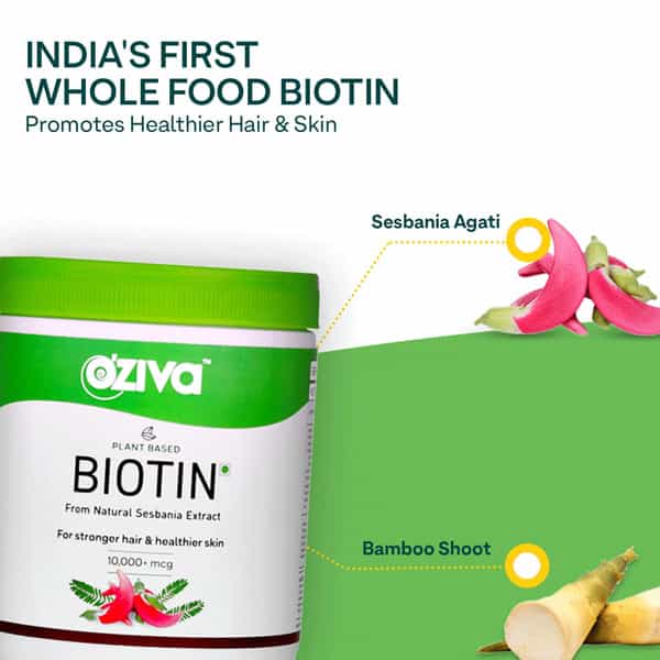 Oziva Plant Based Biotin 10000Mcg+ Biotin For Hair Growth Lemon Pack Of 1