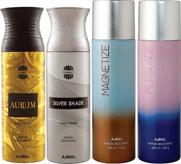 Ajmal 1 Aurum For Women 1 Silver Shade For Men 1 Magnetize 1 Persuade Unisex Deodorant Combo Pack 4