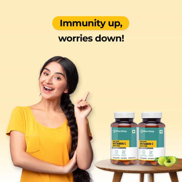 Pharmeasy Vitamin C (990Mg) With Zinc (10Mg) - Powerful Immunity Booster - 60 Veg Tablets