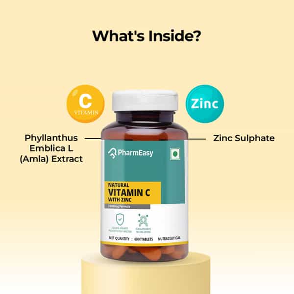 Pharmeasy Vitamin C (990Mg) With Zinc (10Mg) - Powerful Immunity Booster - 60 Veg Tablets