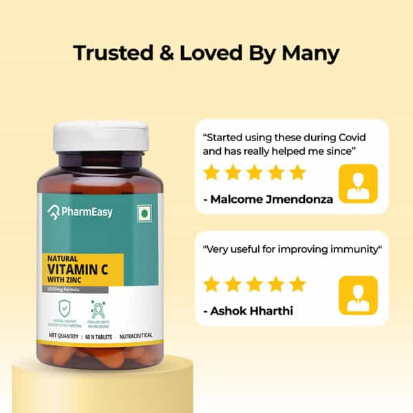 Pharmeasy Vitamin C (990Mg) With Zinc (10Mg) - Powerful Immunity Booster - 60 Veg Tablets