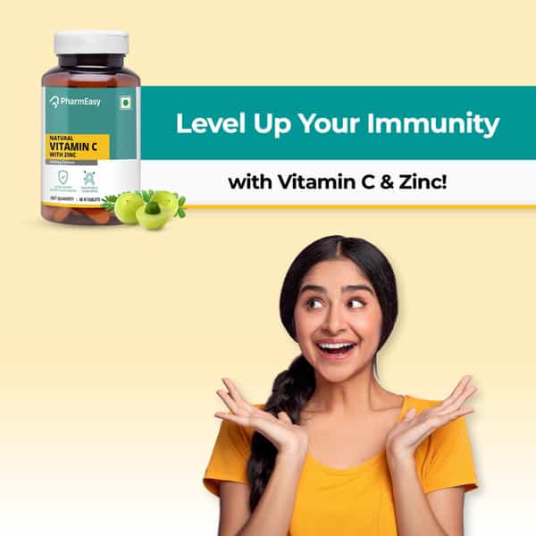 Pharmeasy Vitamin C (990Mg) With Zinc (10Mg) - Powerful Immunity Booster - 60 Veg Tablets