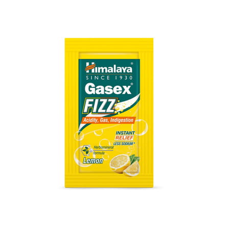 Himalaya Gasex Fizz | Acidity, Gas & Indigestion | Lemon | Sachet | 5 Gm | 25 No'S