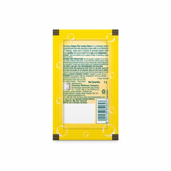 Himalaya Gasex Fizz | Acidity | Gas & Indigestion | Lemon | Sachet | 5 Gm | 25 No's