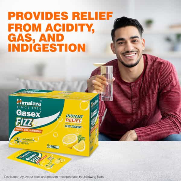Himalaya Gasex Fizz | Acidity | Gas & Indigestion | Lemon | Sachet | 5 Gm | 25 No's