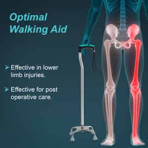 Tynor Walking Stick Quadripod Silver Universal Size 1 Unit