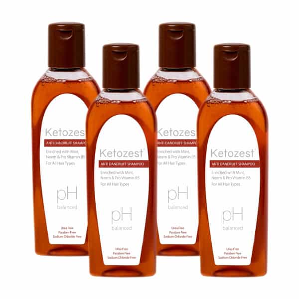 Ketozest Anti-Dandruff Shampoo 100 Ml | Ketoconazole 2 % | Paraben Free (Pack Of 4)