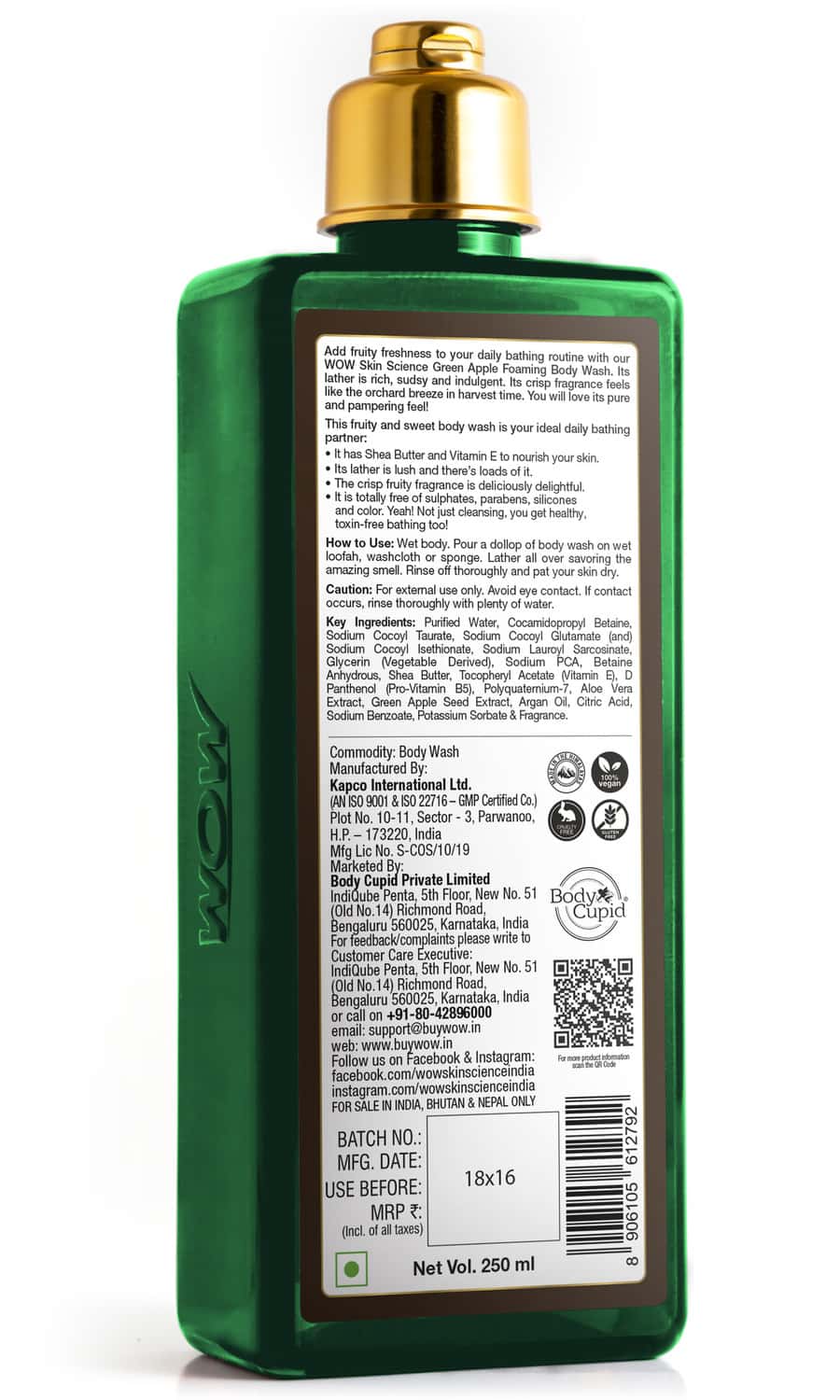 Buy WOW SKIN SCIENCE GREEN APPLE FOAMING BODY WASH NO PARABENS
