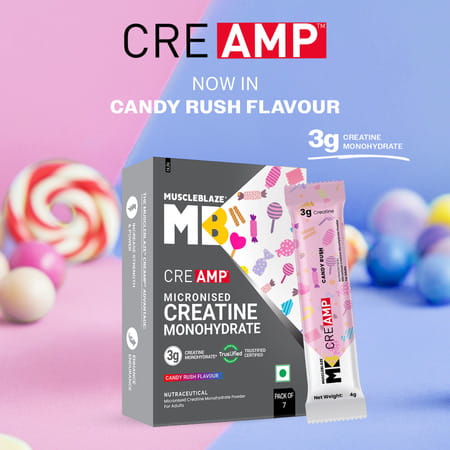Muscleblaze Micronised Creatine Monohydrate Creamp Powder | Candy Rush | 7 Sachets (4G Each)