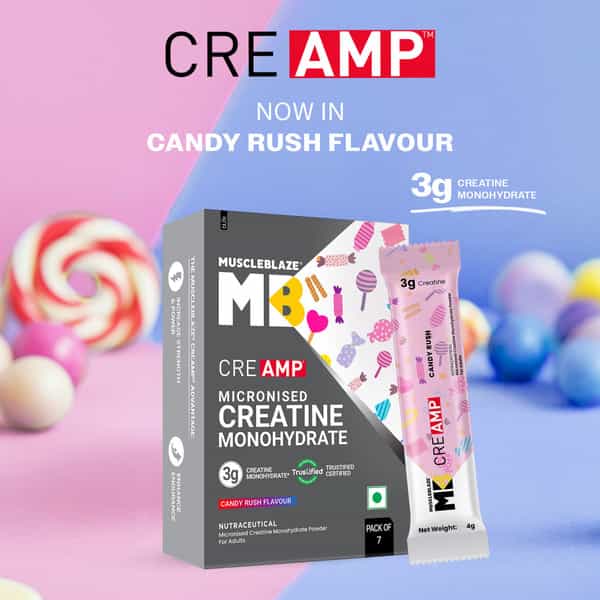 Muscleblaze Micronised Creatine Monohydrate Creamp Powder | Candy Rush | 7 Sachets (4G Each)