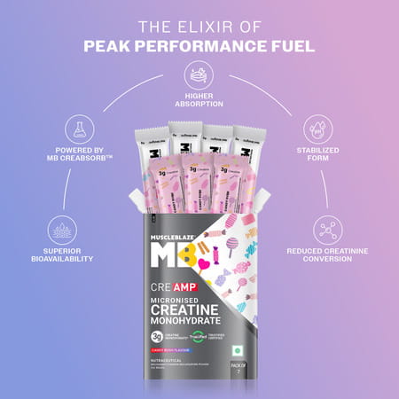 Muscleblaze Micronised Creatine Monohydrate Creamp Powder | Candy Rush | 7 Sachets (4G Each)