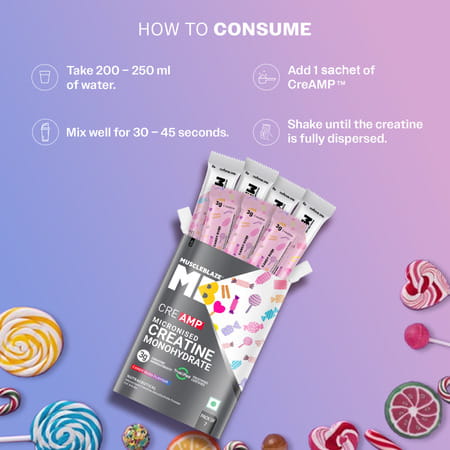 Muscleblaze Micronised Creatine Monohydrate Creamp Powder | Candy Rush | 7 Sachets (4G Each)