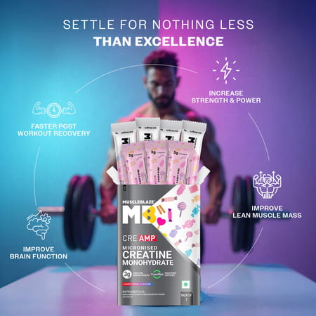 Muscleblaze Micronised Creatine Monohydrate Creamp Powder | Candy Rush | 7 Sachets (4G Each)