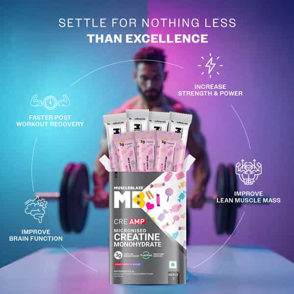 Muscleblaze Micronised Creatine Monohydrate Creamp Powder | Candy Rush | 7 Sachets (4G Each)