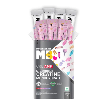 Muscleblaze Micronised Creatine Monohydrate Creamp Powder | Candy Rush | 7 Sachets (4G Each)