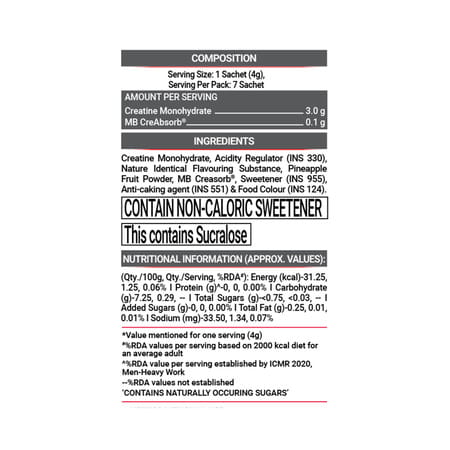 Muscleblaze Micronised Creatine Monohydrate Creamp Powder | Candy Rush | 7 Sachets (4G Each)