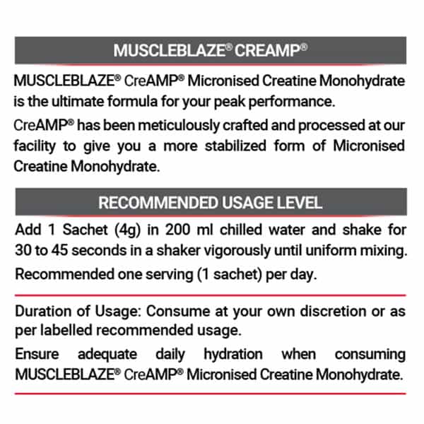 Muscleblaze Micronised Creatine Monohydrate Creamp Powder | Candy Rush | 7 Sachets (4G Each)