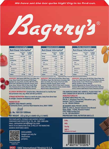 Bagrry's Assorted / Variety Pack 6 Bars - Box - Goodness Of 3 Delicious Flavour