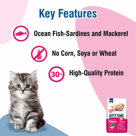 Kitty Yums Kitten(1-12 Months) Dry Cat Food | Ocean Fish | 7Kg Pack