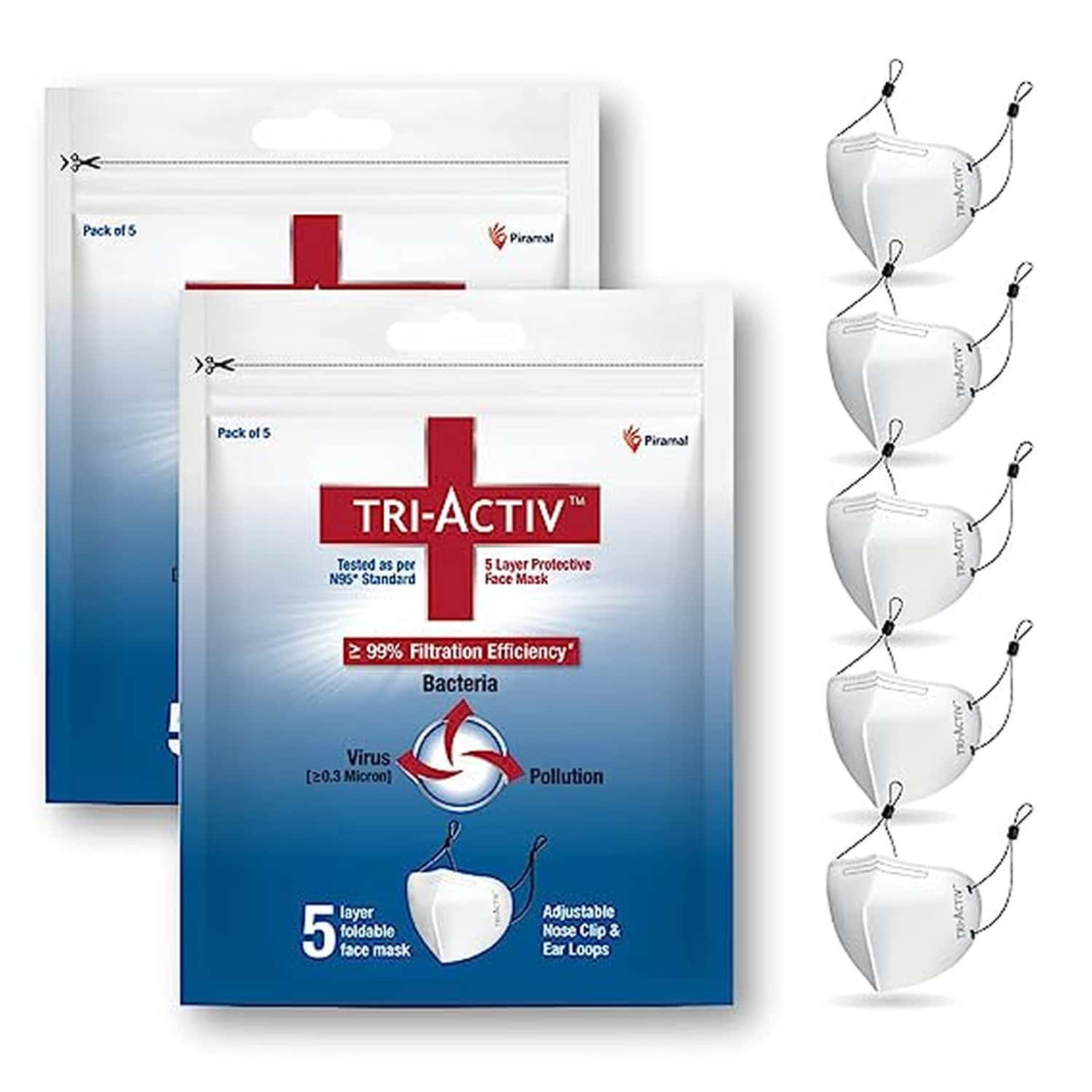 Tri-Activ 5 Layer Protective Face Masks/Tested As Per N95 Standard | Pack Of 10