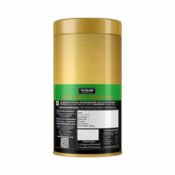 The Tea Ark Mint Green Tea (50G) Tin Loose Leaves (25 Servings)