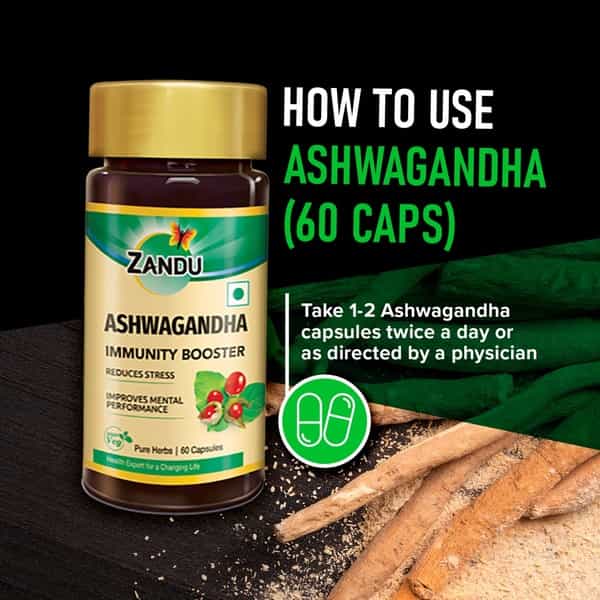 Zandu Ashwagandha Ayurvedic Veg Capsules Bottle Of 60