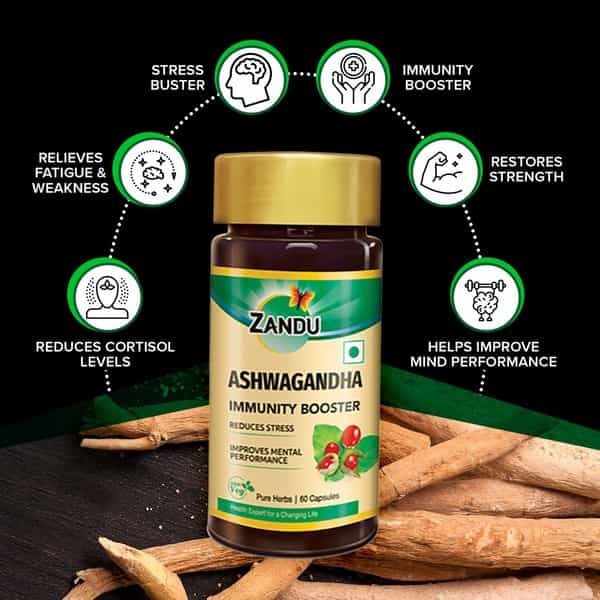 Zandu Ashwagandha Ayurvedic Veg Capsules Bottle Of 60