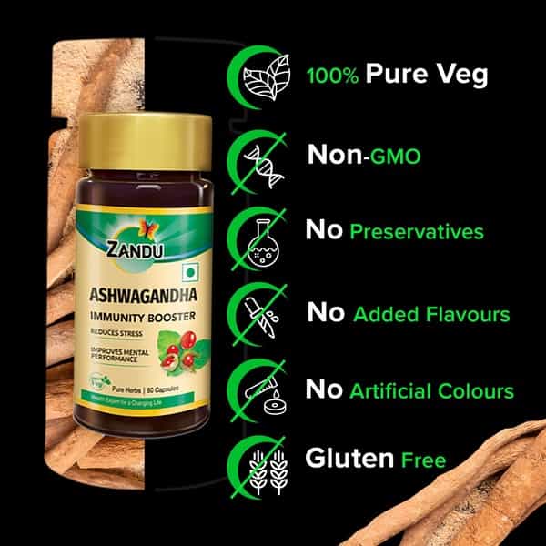 Zandu Ashwagandha Ayurvedic Veg Capsules Bottle Of 60