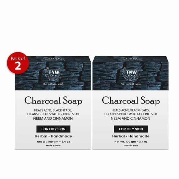 Tnw The Natural Wash Handmade Charcoal Soap For Blackheads And Acne - Pack Of 2 Each - 100 G