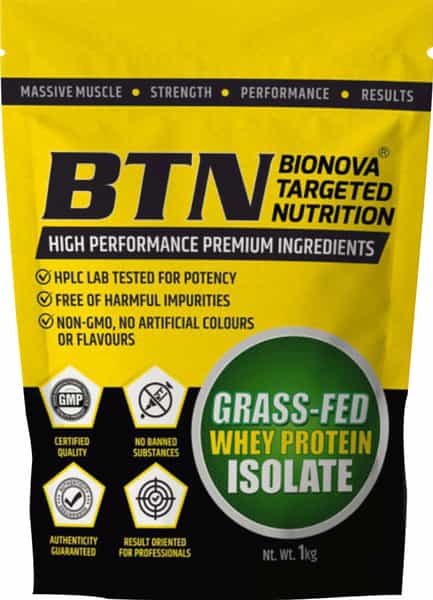 Btn Sports Grass Fed Whey Protein Isolate | Helps Muscle Building | Gluten Free (1 Kg)