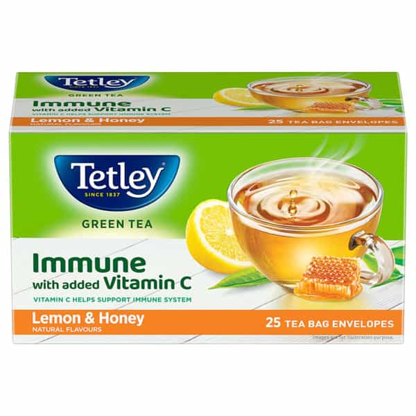 Tetley Green Tea With Lemon & Honey Immune With Added Vitamin C 25 Tea Bags