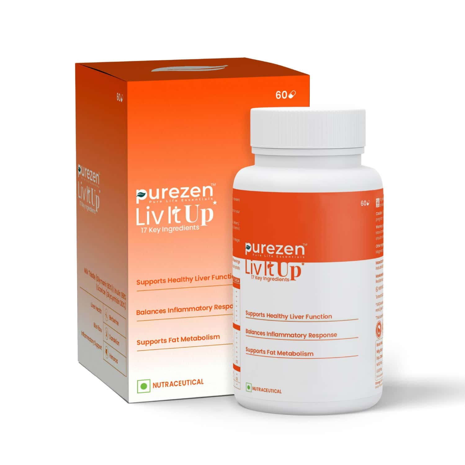 Purezen Liv-it-up | Plant-based Liver Supplement | Helps Flush Out Toxins Reduce Fatty Liver - 60n