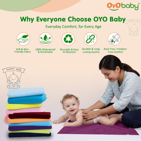 Oyo Baby Waterproof Bed Protector Baby Dry Sheet Medium Rani Pink (70 Cm X 100 Cm)