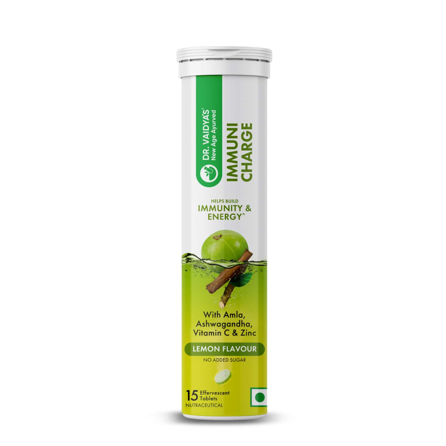 Dr. Vaidya's Immuni Charge, Natural Immunity Booster | Vitamin C, Amla & Zinc | Lemon (1x15 Tablets)