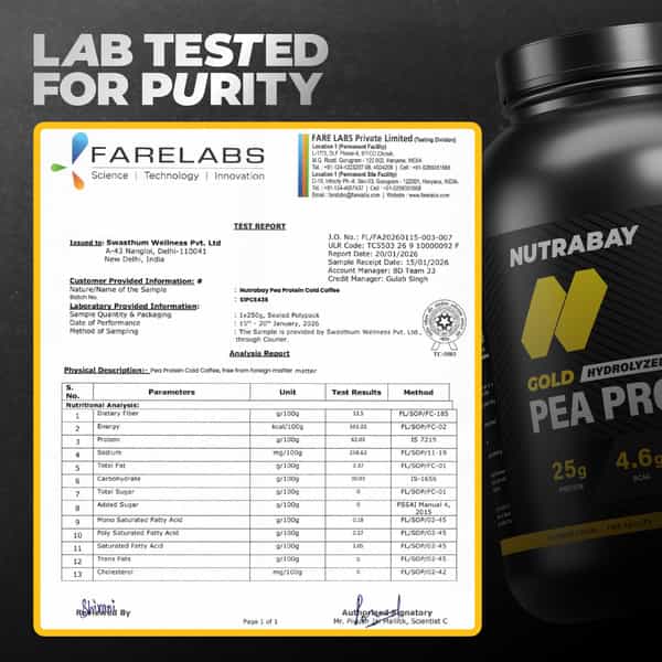 Nutrabay Gold Pea Protein Powder | 25G Protein | 4.6G Bcaa | 5G Fiber | Cold Coffee Flavour - 2Kg