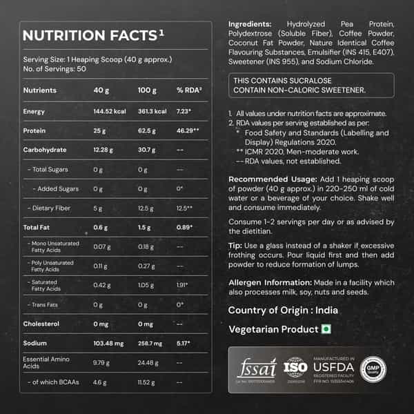 Nutrabay Gold Pea Protein Powder | 25G Protein | 4.6G Bcaa | 5G Fiber | Cold Coffee Flavour - 2Kg