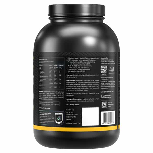 Nutrabay Gold Pea Protein Powder | 25G Protein | 4.6G Bcaa | 5G Fiber | Cold Coffee Flavour - 2Kg