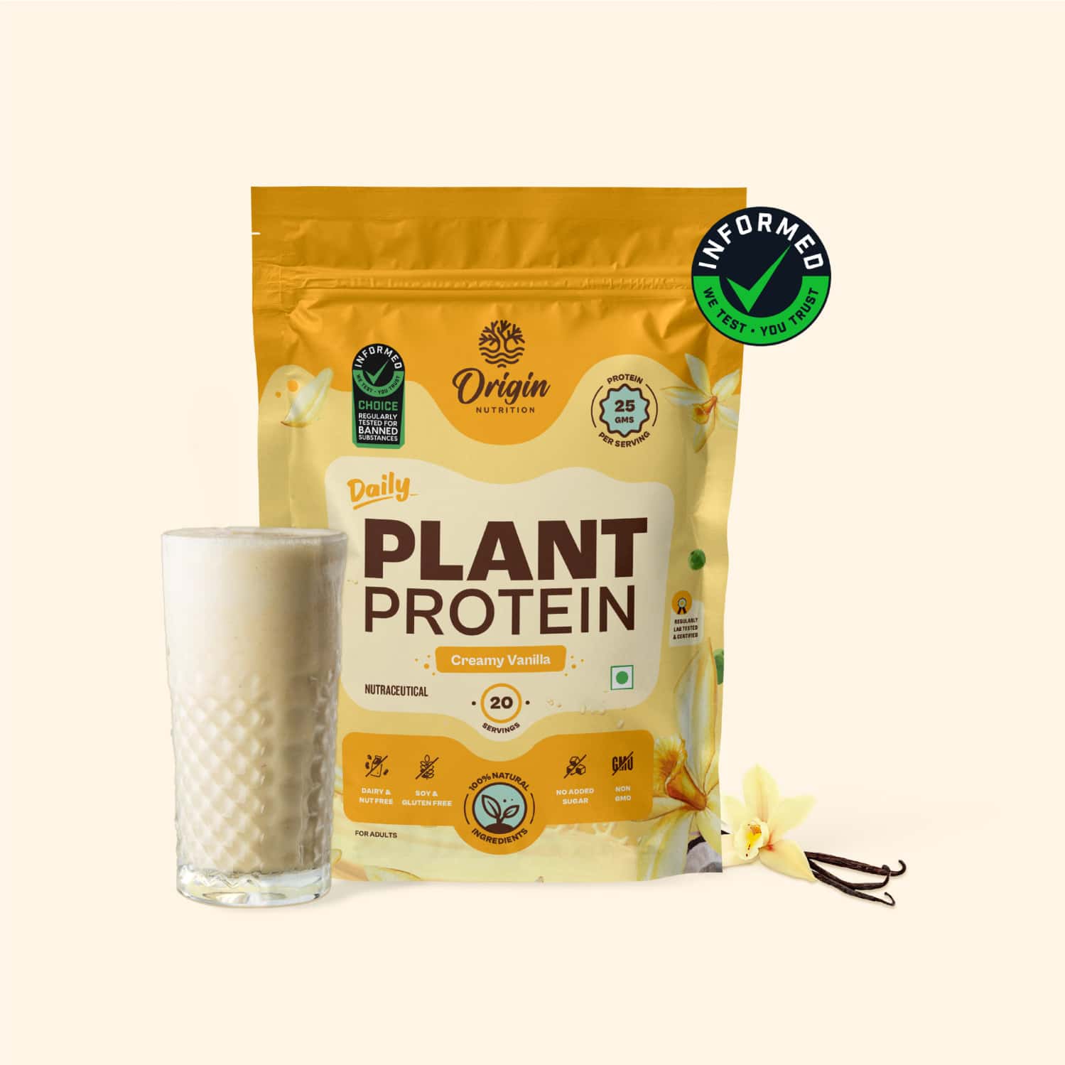 Origin Nutrition 100% Natural Vegan Plant Protein Powder 780g Vanilla With 25g Plant Based Protein