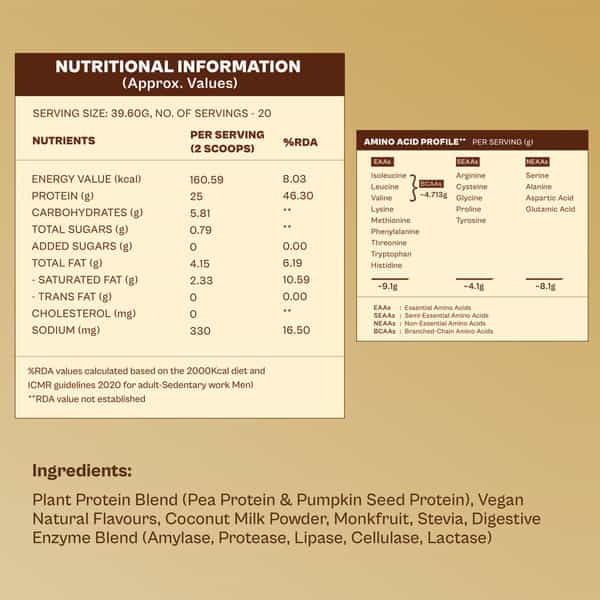 Origin Nutrition 100% Natural Vegan Plant Protein Powder 780G Vanilla With 25G Plant Based Protein