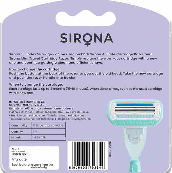 Sirona 5 Blades & 4 Blade Razor Cartridge - 2 Pcs