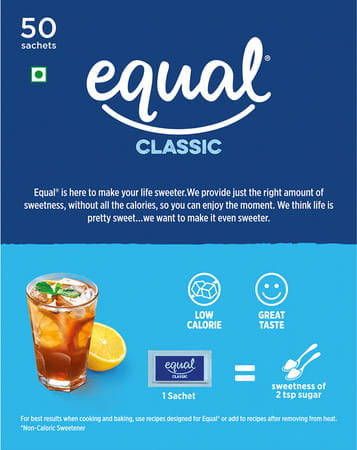 Equal Classic Zero Calorie Sweetener Sugar Free Calorie Control 50 Sachets Pack Of 5
