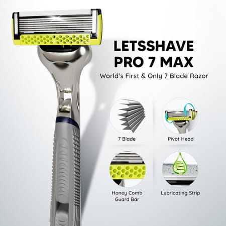 Letsshave Pro 7 Max Razor Value Set | 7-Blade Shaving Razorrazor Handle + 2 Razor Cartridges