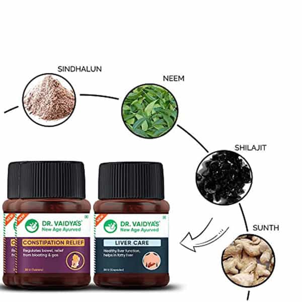 Dr. Vaidya's Constipation Pack - Constipation Relief Capsules & Tablets | 2 X 30