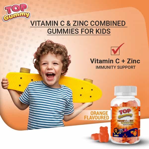 Top Gummy Immunity Booster Gummies (Vitamin C Zinc) - Orange Flavour Bottle Of 30