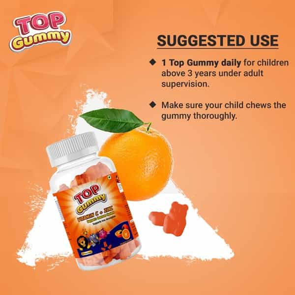 Top Gummy Immunity Booster Gummies (Vitamin C Zinc) - Orange Flavour Bottle Of 30
