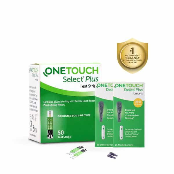 Onetouch Select Plus Test Strips | Pack Of 50 Strips With 50 Onetouch Delica Plus Lancets