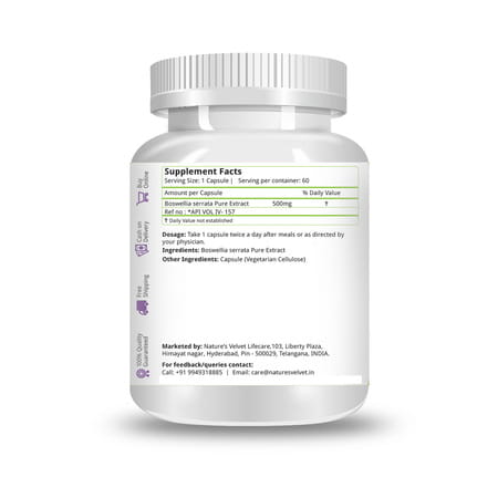 Natures Velvet Boswellia Serrata Pure Extract 500 Mg | 60 Veggie Capsules