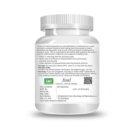 Natures Velvet Boswellia Serrata Pure Extract 500 Mg | 60 Veggie Capsules