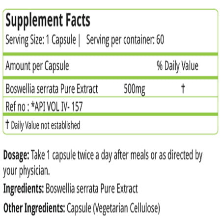 Natures Velvet Boswellia Serrata Pure Extract 500 Mg | 60 Veggie Capsules