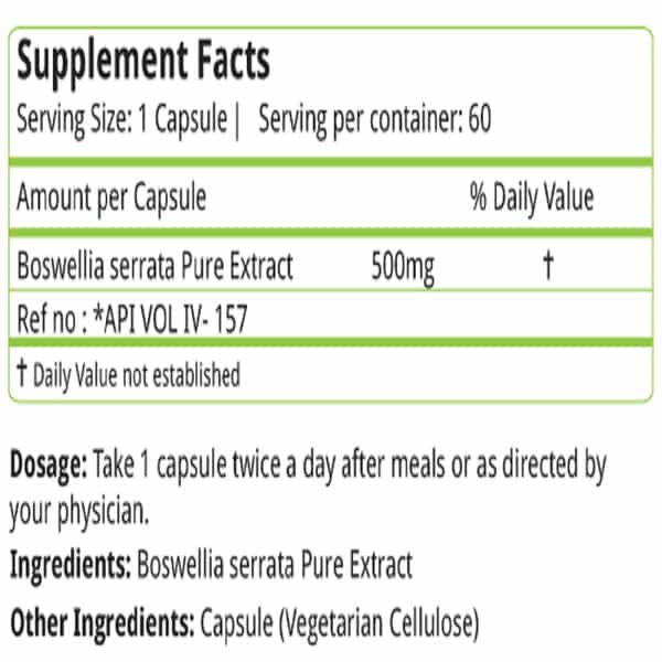 Natures Velvet Boswellia Serrata Pure Extract 500 Mg | 60 Veggie Capsules
